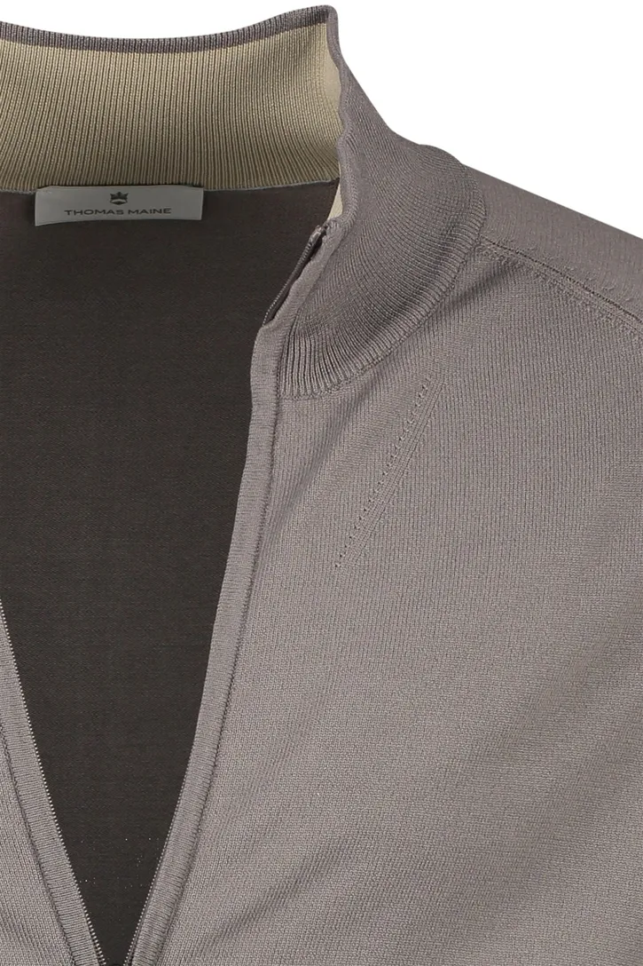 Thomas Maine tailored fit vest grijs ronde hals