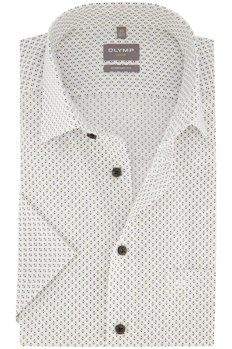 Olymp overhemd wit blauw geprint wijde fit