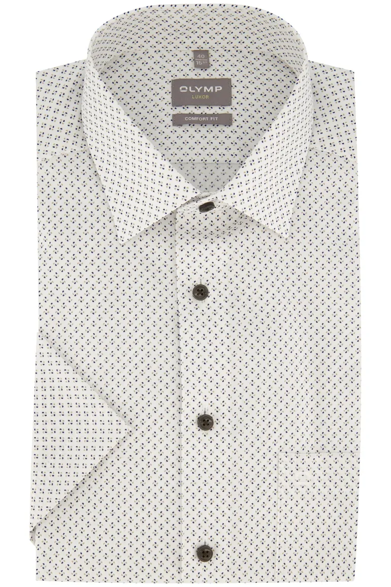 Olymp overhemd wit blauw geprint wijde fit