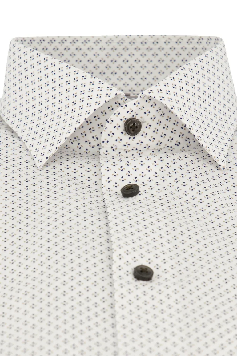 Olymp overhemd wit blauw geprint wijde fit