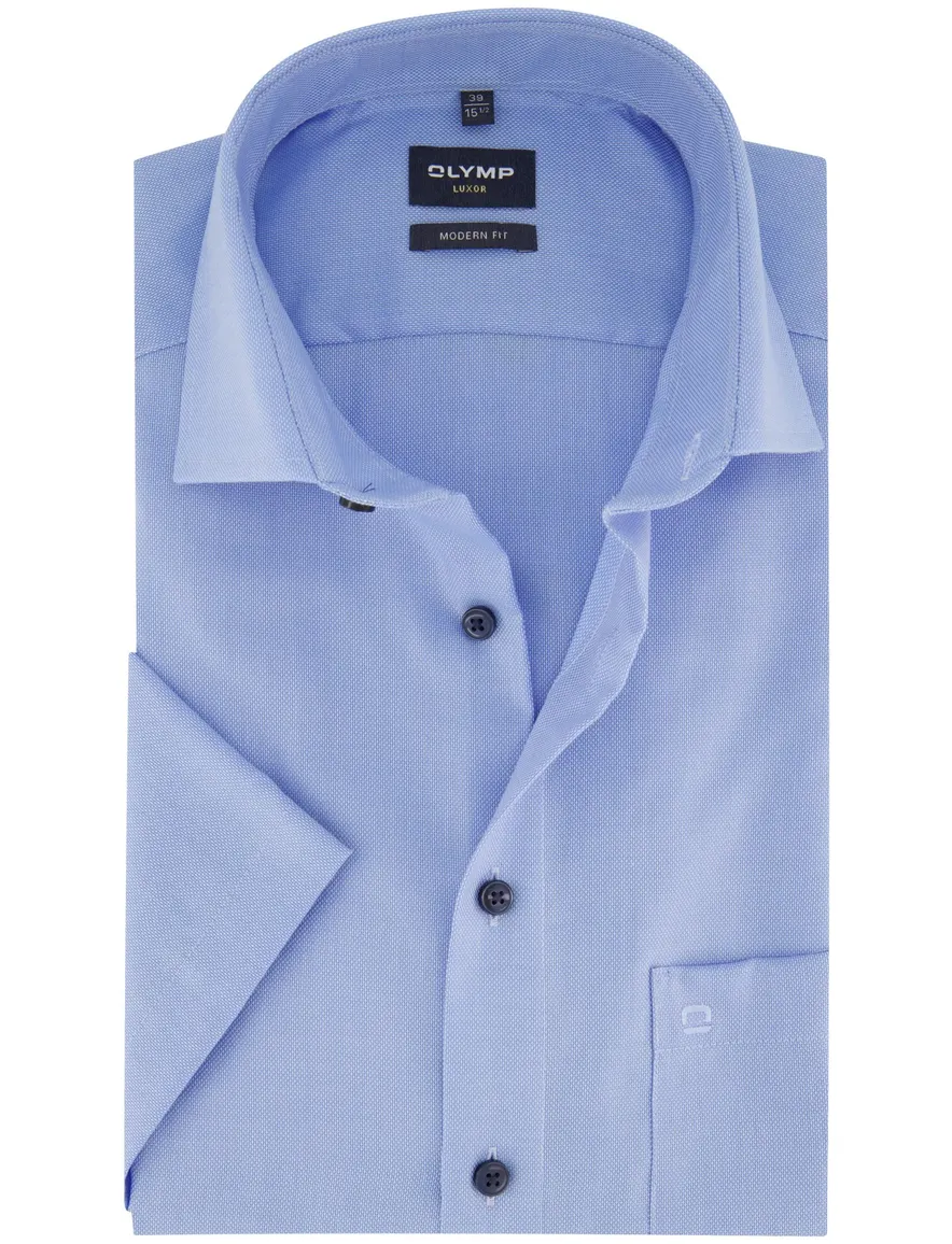 Olymp blauw overhemd korte mouw Luxor Modern Fit