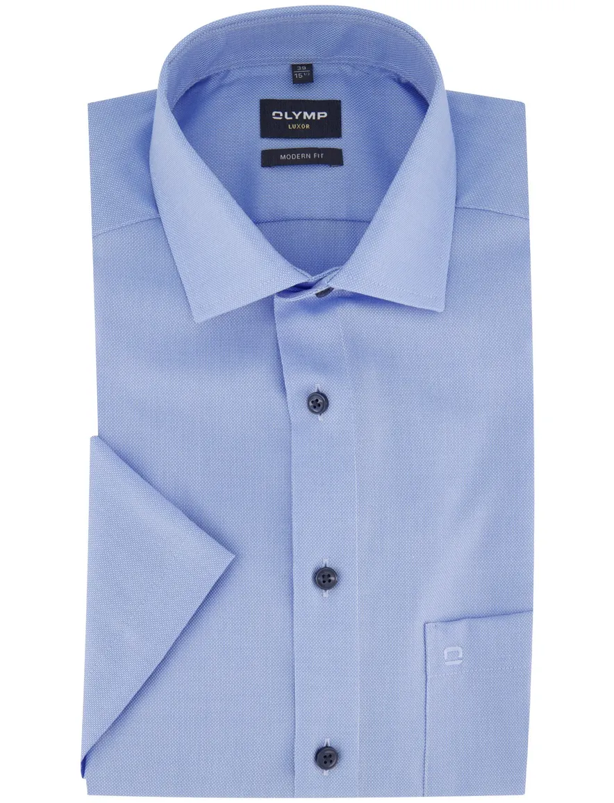 Olymp blauw overhemd korte mouw Luxor Modern Fit