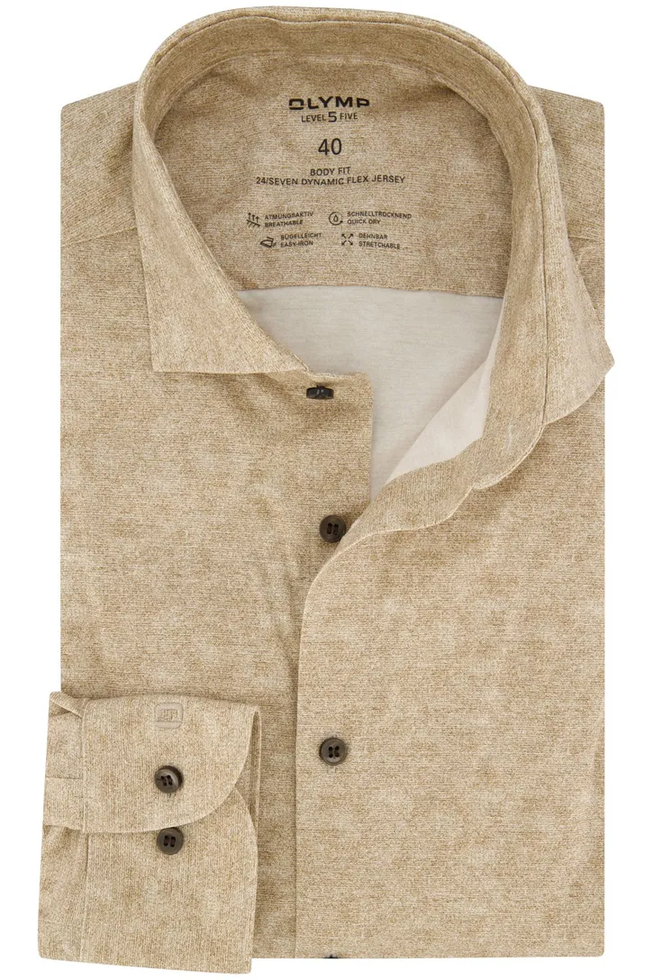 katoenen Olymp business overhemd normale fit beige geprint