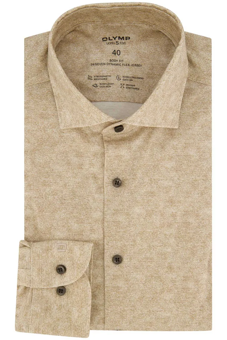 katoenen Olymp business overhemd normale fit beige geprint