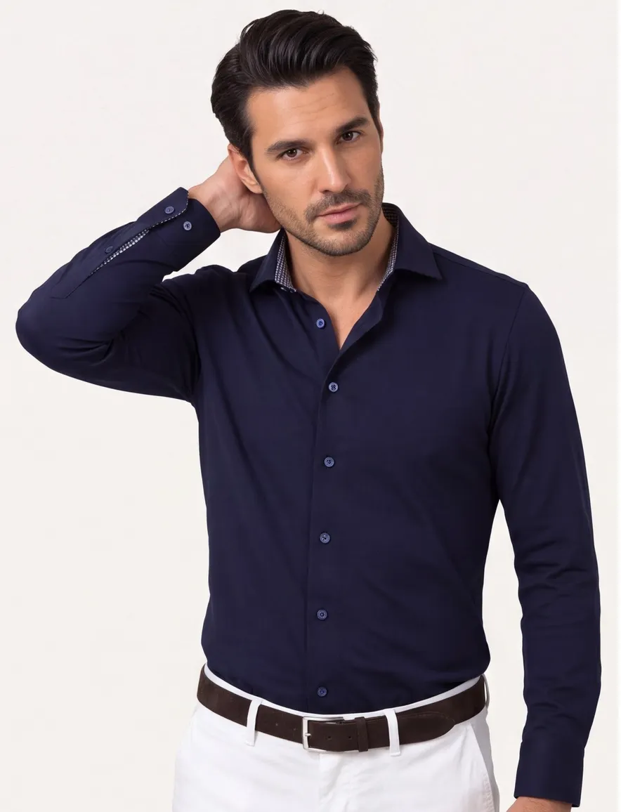 Olymp level 5 body fit overhemd donkerblauw