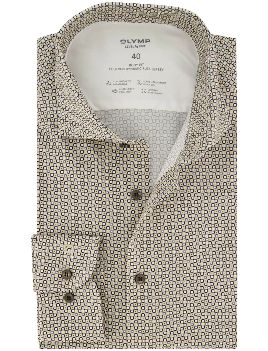 Olymp body fit overhemd beige geprint