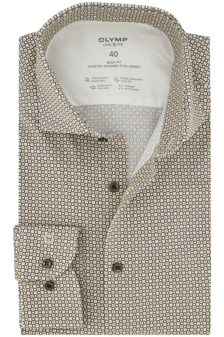 Olymp overhemd Level Five beige geprint katoen body fit