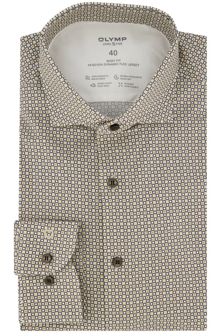 Olymp overhemd Level Five beige geprint katoen body fit