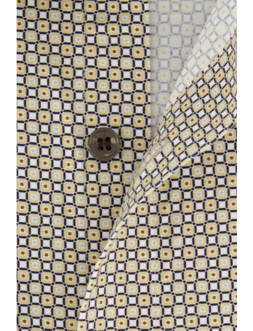 Olymp body fit overhemd beige geprint