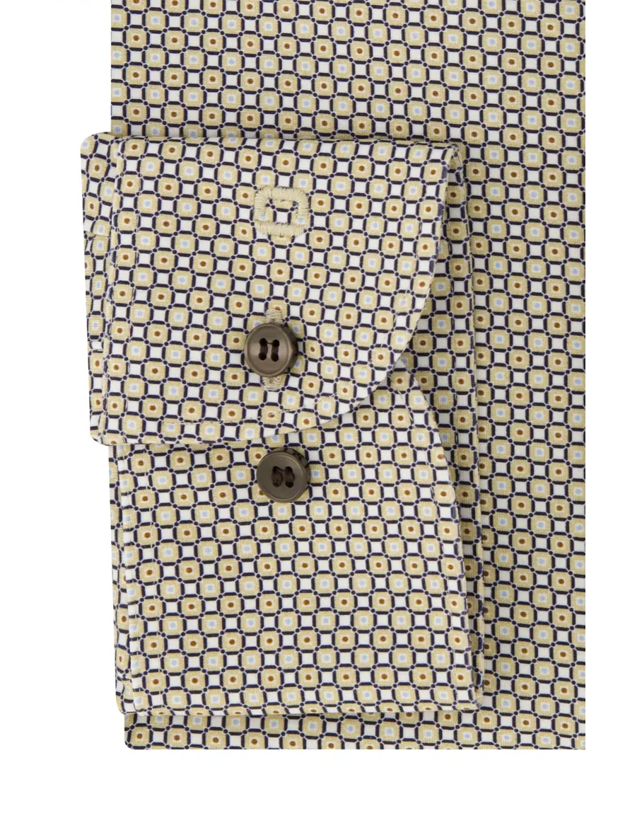 Olymp body fit overhemd beige geprint