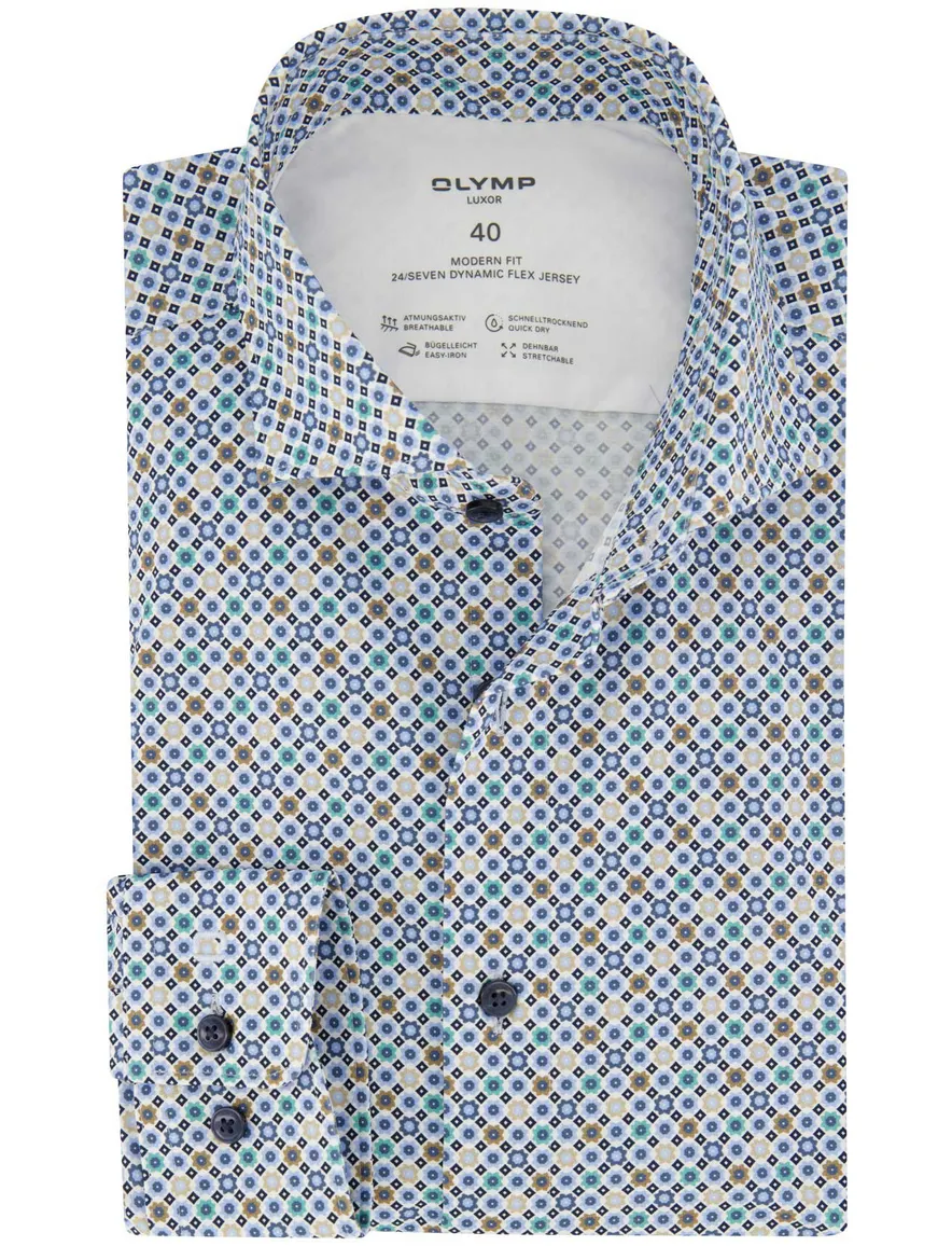 Olymp overhemd blauw geprint