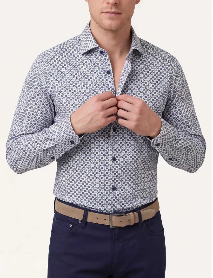Olymp overhemd blauw geprint