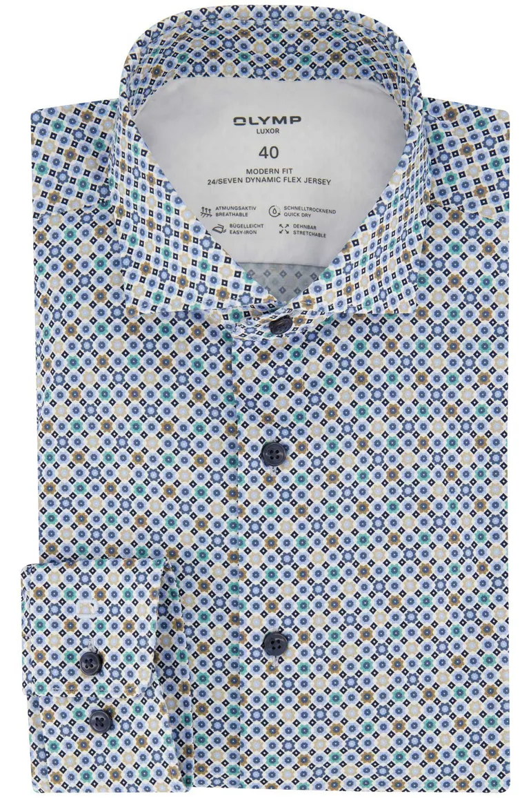 Olymp overhemd blauw geprint