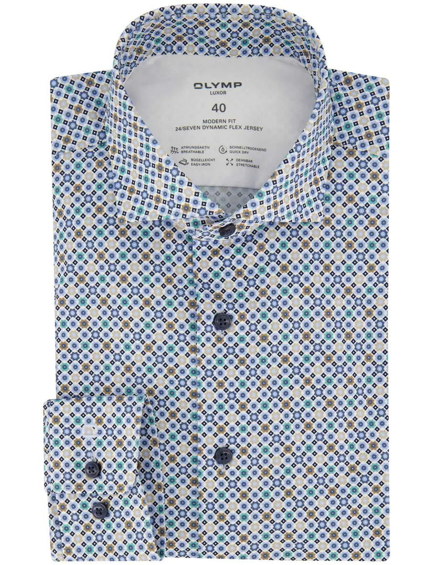 Olymp overhemd blauw geprint