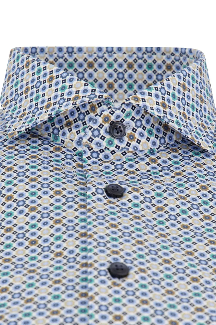 Olymp overhemd blauw geprint modern fit katoen