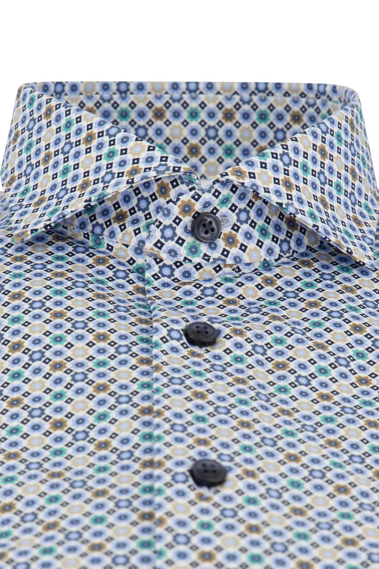 Olymp overhemd blauw geprint