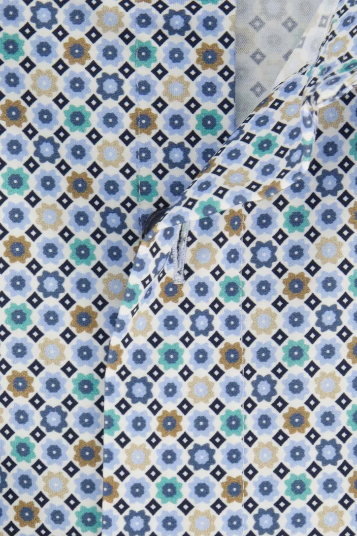 Olymp overhemd blauw geprint modern fit katoen