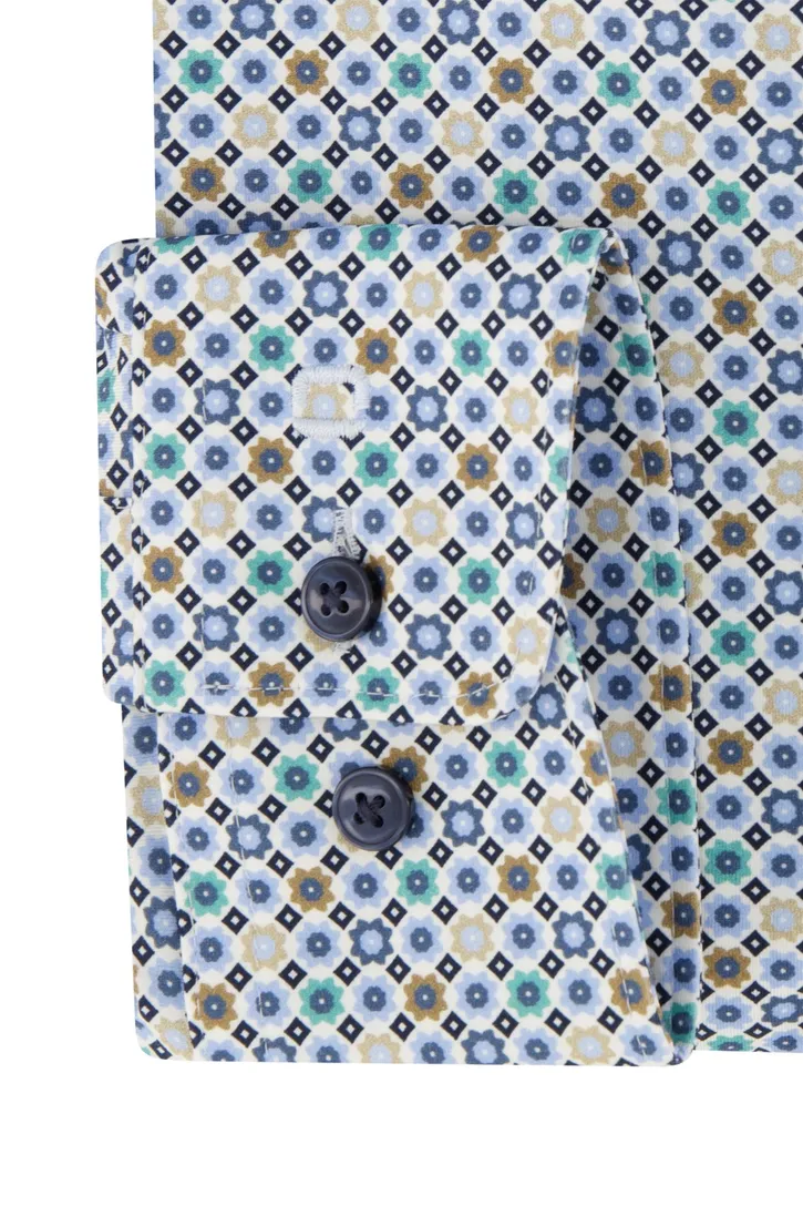 Olymp overhemd blauw geprint modern fit katoen