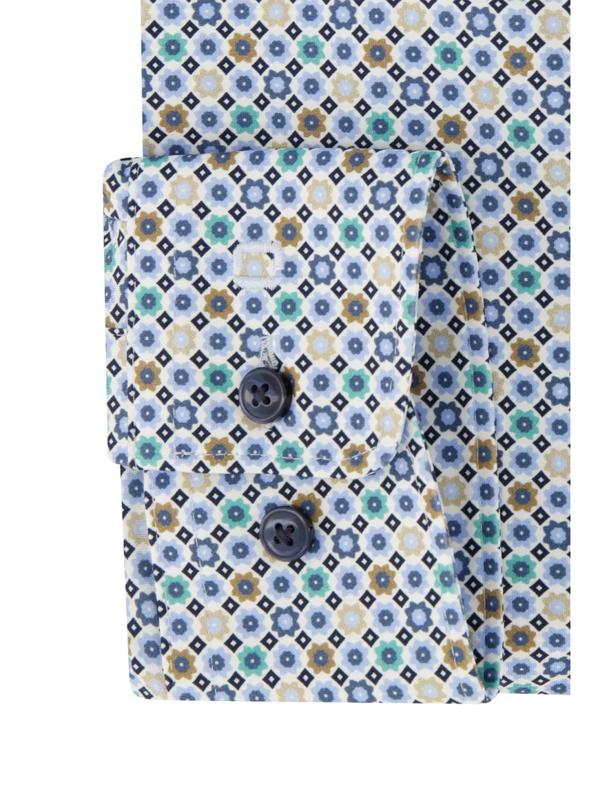 Olymp overhemd blauw geprint