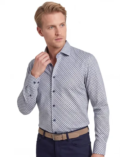 Olymp Olymp overhemd blauw geprint modern fit katoen