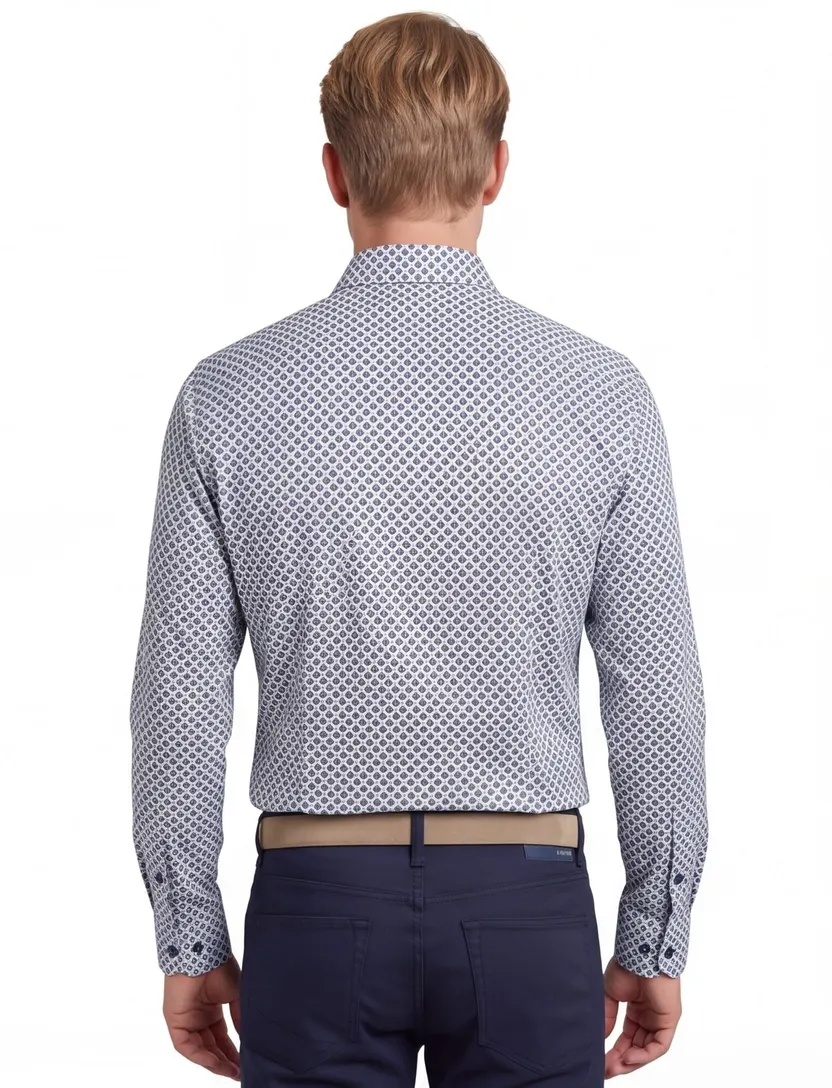 Olymp overhemd blauw geprint modern fit katoen