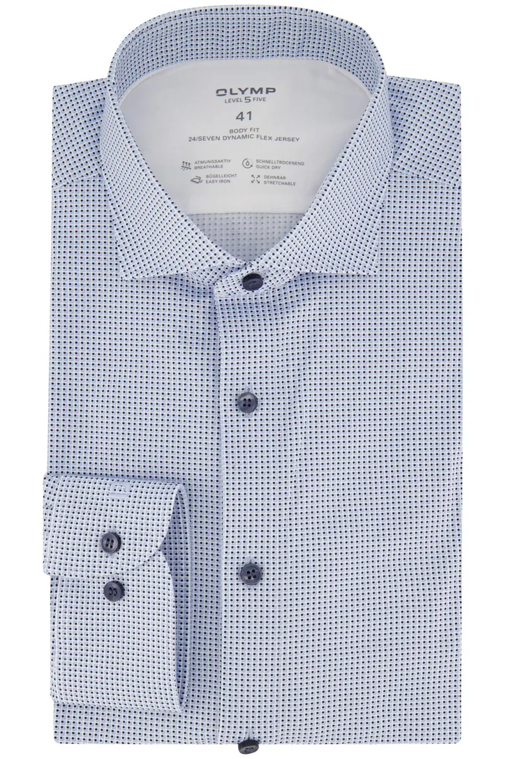 Olymp blauw geprint overhemd mouwlengte 7 katoen Level Five body fit