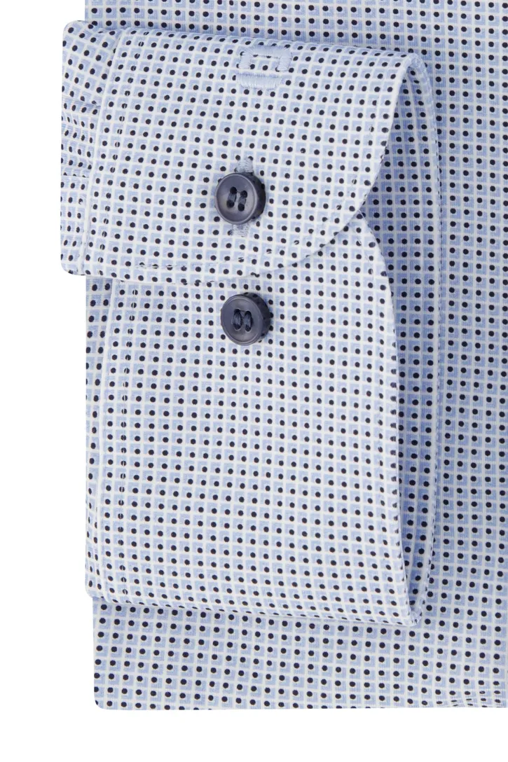 Olymp blauw geprint overhemd mouwlengte 7 katoen Level Five body fit