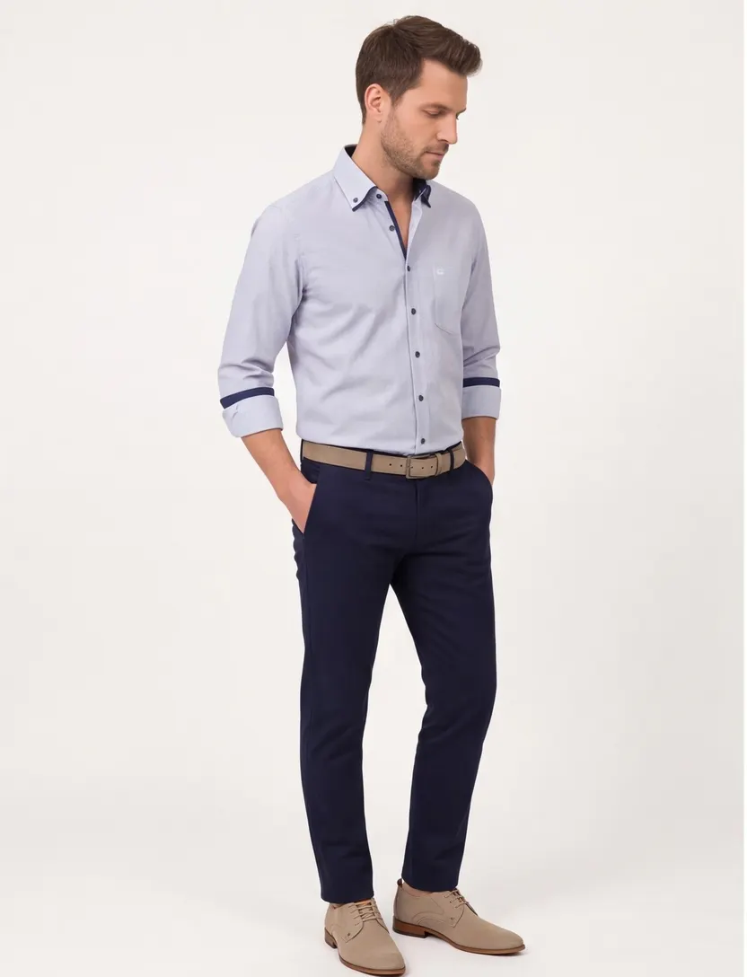 Zakelijk Casa Moda overhemd wijde fit blauw print