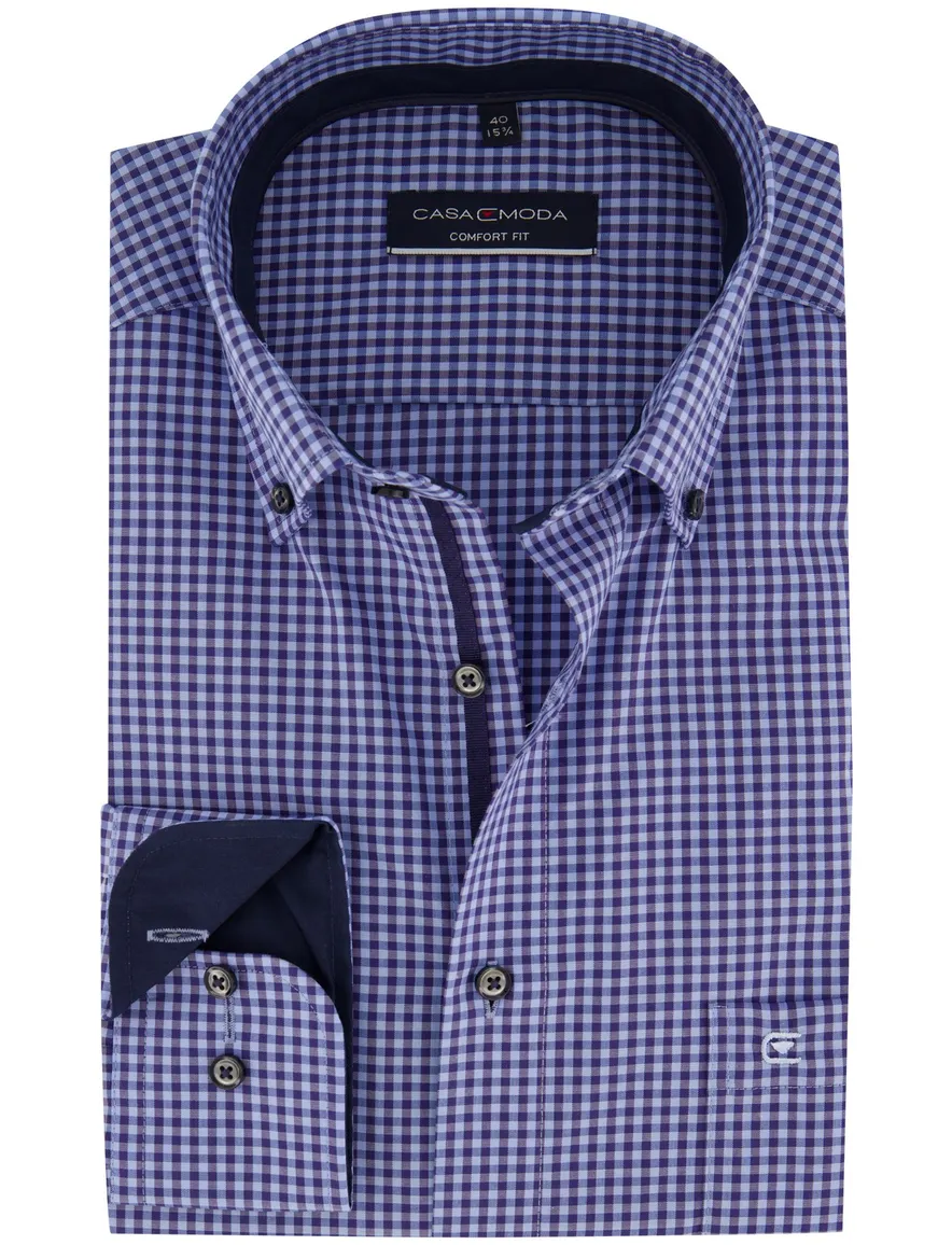 Overhemd Casa Moda blauw Comfort Fit geruit met borstzak