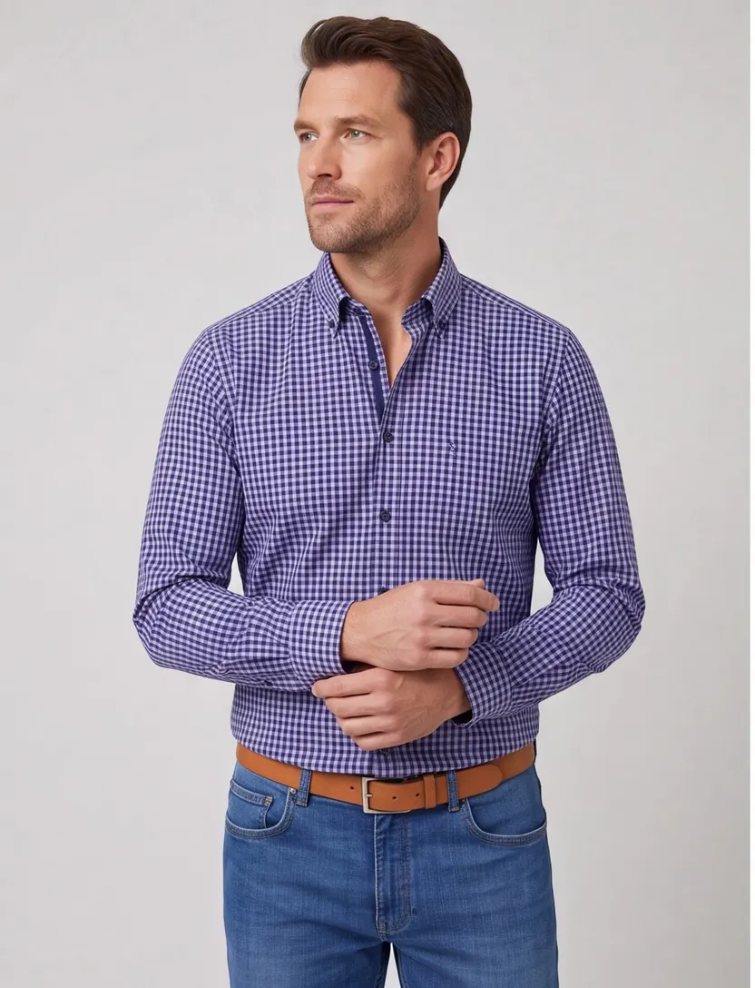Casa Moda overhemd blauw Comfort Fit geruit