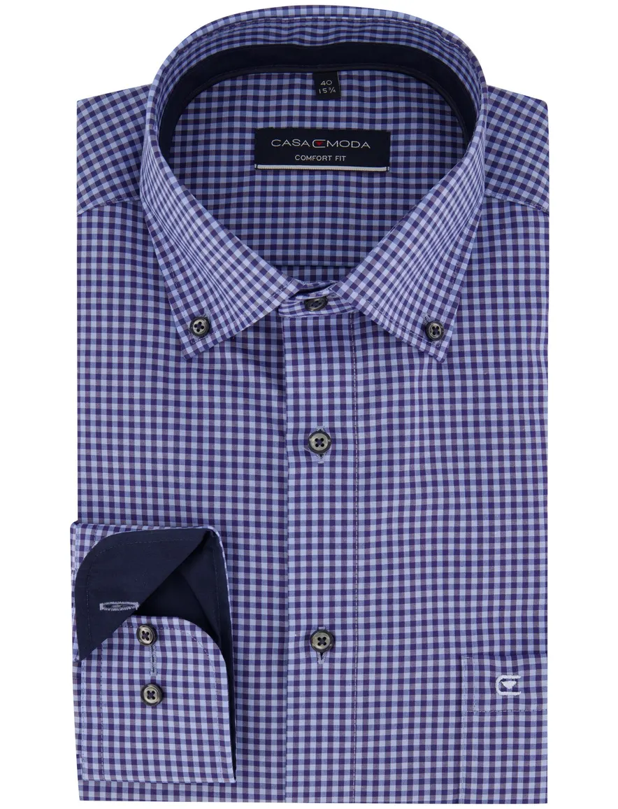 Overhemd Casa Moda blauw Comfort Fit geruit met borstzak