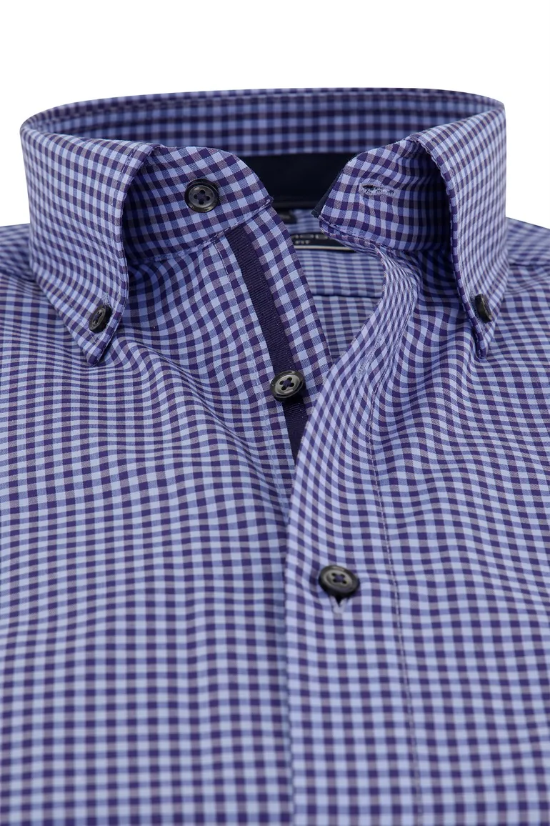 Overhemd Casa Moda blauw Comfort Fit geruit met borstzak
