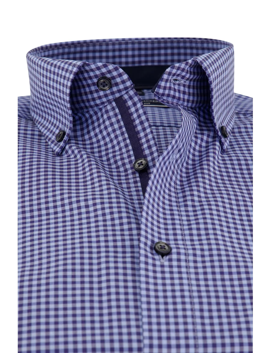 Overhemd Casa Moda blauw Comfort Fit geruit met borstzak