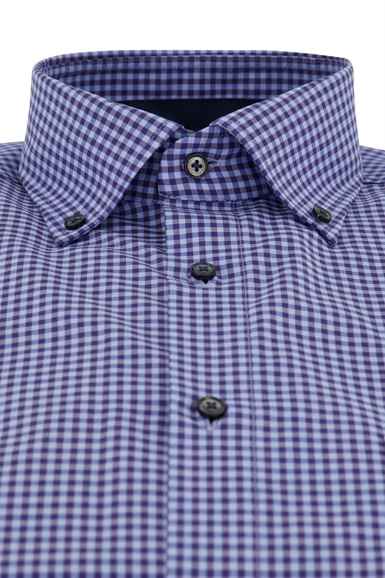 Overhemd Casa Moda blauw Comfort Fit geruit met borstzak