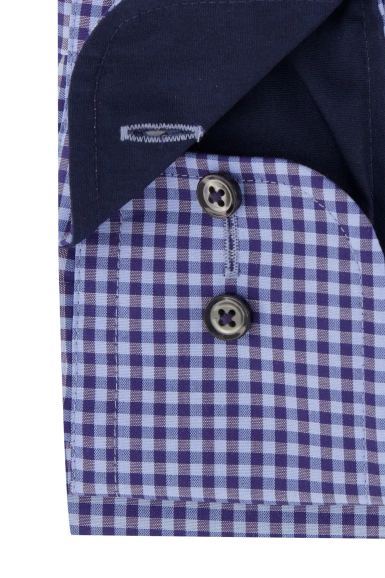 Overhemd Casa Moda blauw Comfort Fit geruit met borstzak