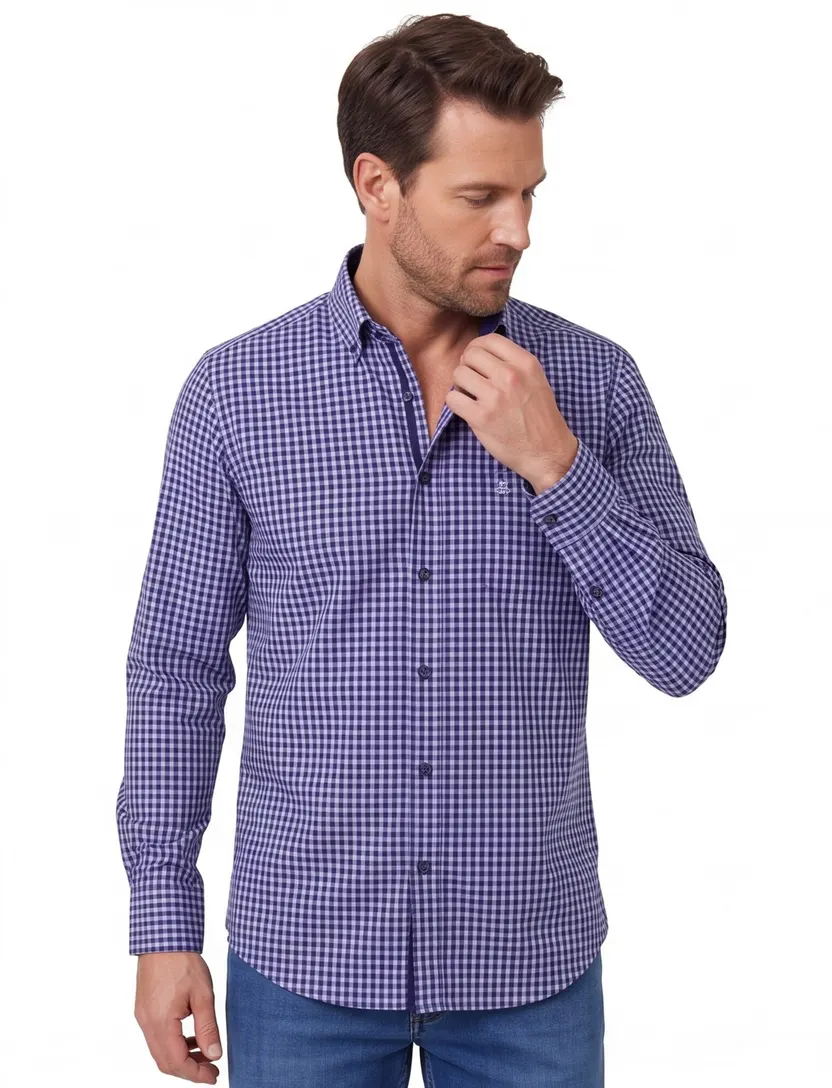 Casa Moda overhemd blauw Comfort Fit geruit