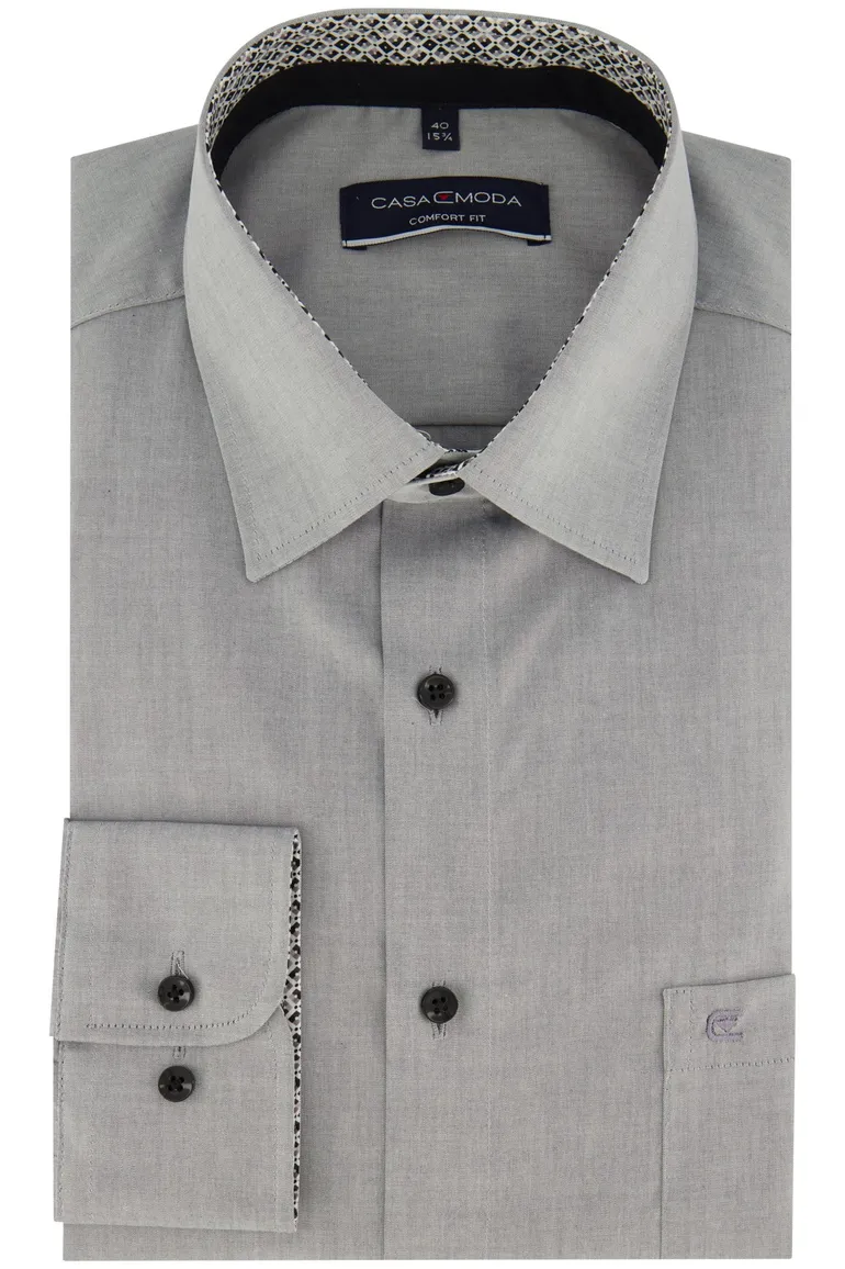 Casa Moda overhemd Comfort Fit grijs effen borstzak