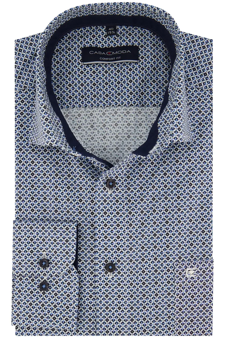 Casa Moda overhemd blauw geprint Comfort Fit