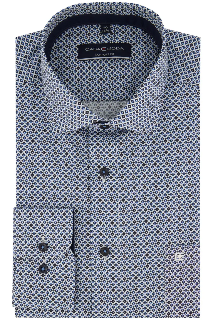 Casa Moda overhemd blauw geprint Comfort Fit
