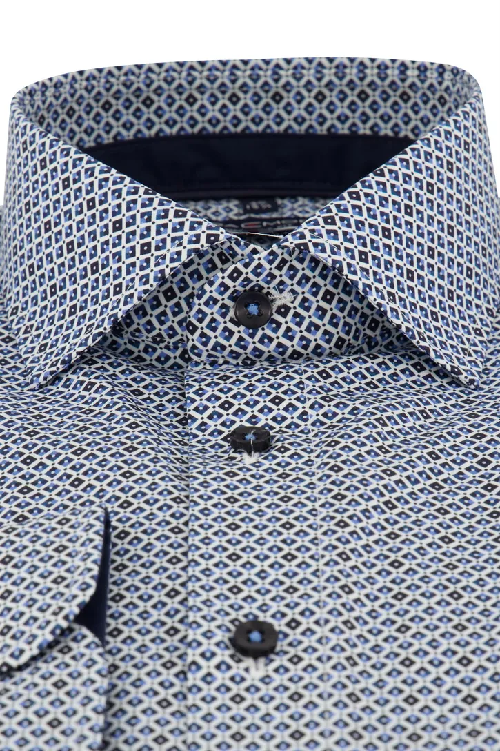 Casa Moda overhemd blauw geprint Comfort Fit