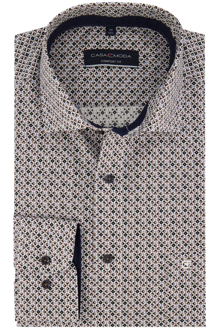 Casa Moda Comfort Fit overhemd bruin geprint
