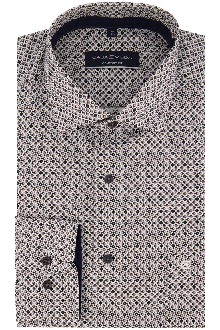 Casa Moda Comfort Fit overhemd bruin geprint