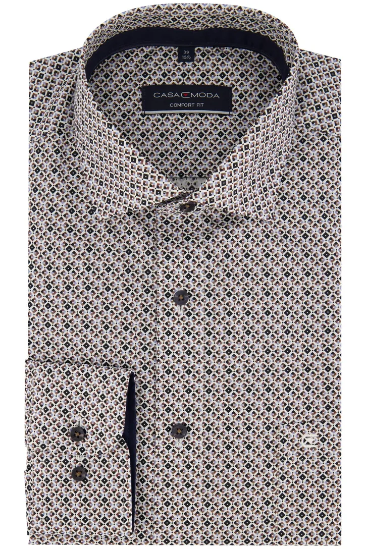 Overhemd Casa Moda Comfort Fit bruin geprint