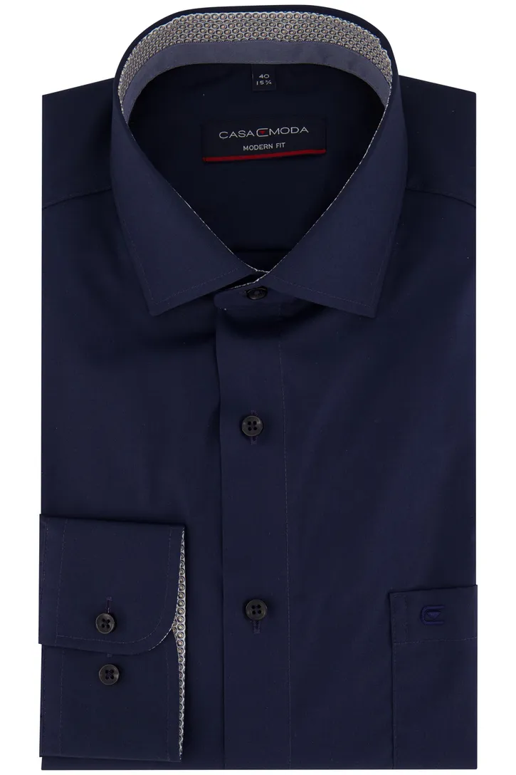 Casa Moda Modern Fit overhemd donkerblauw borstzak