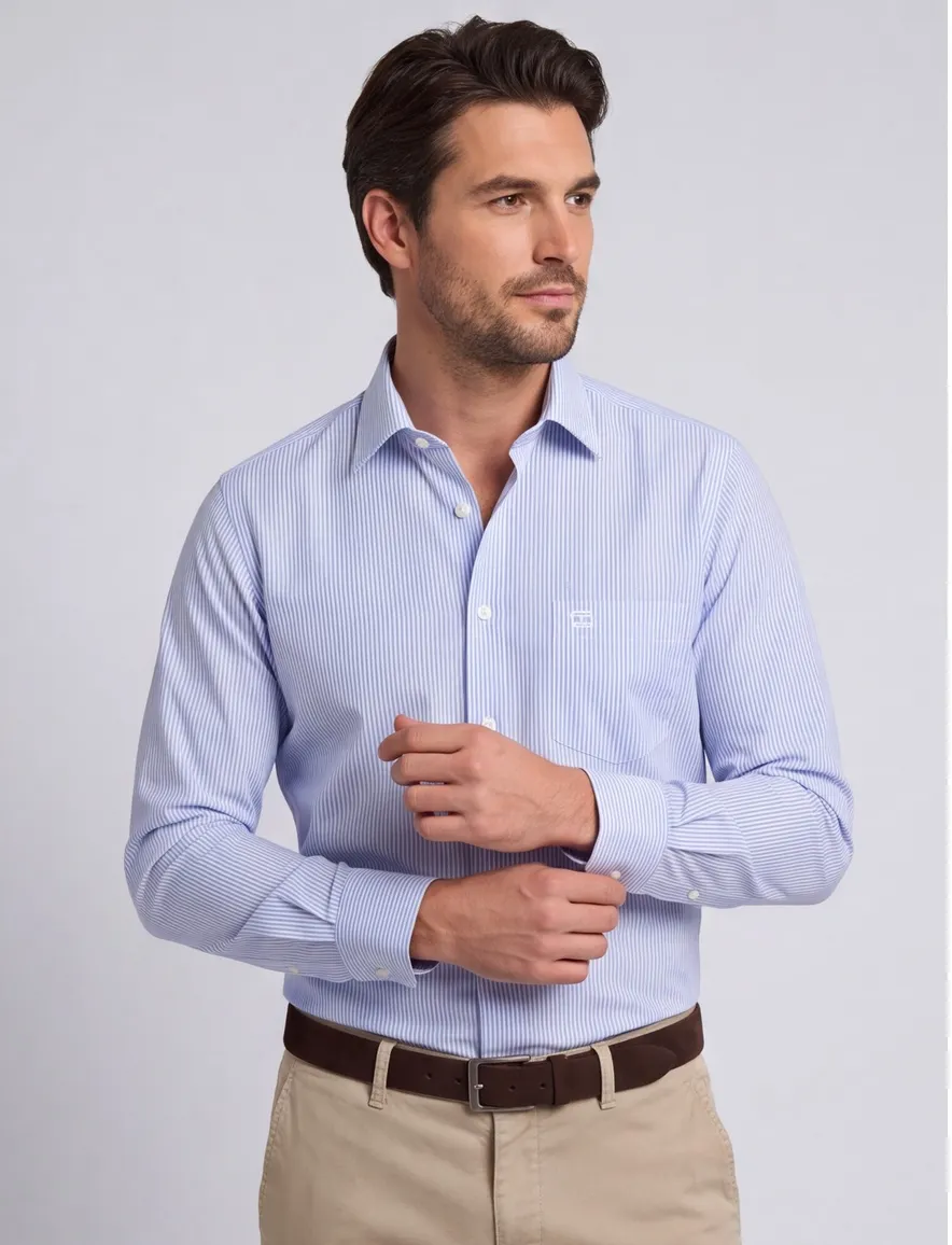 Casa Moda overhemd Comfort Fit blauw met borstzak