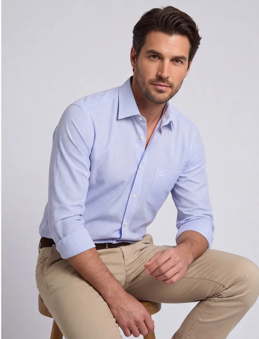 Casa Moda overhemd Comfort Fit blauw met borstzak