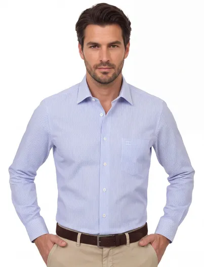 Casa Moda Casa Moda overhemd Comfort Fit blauw met borstzak