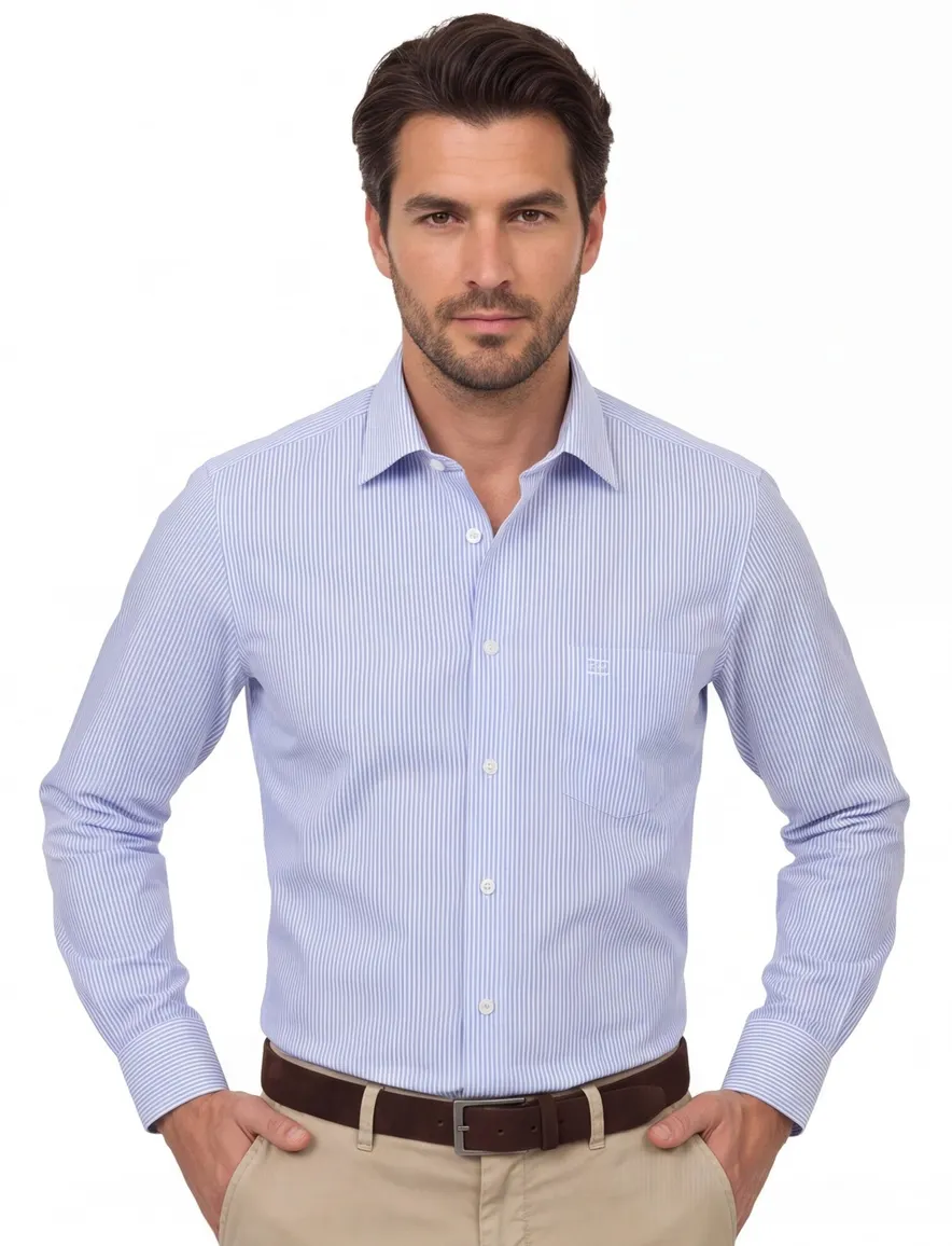 Casa Moda overhemd Comfort Fit blauw met borstzak
