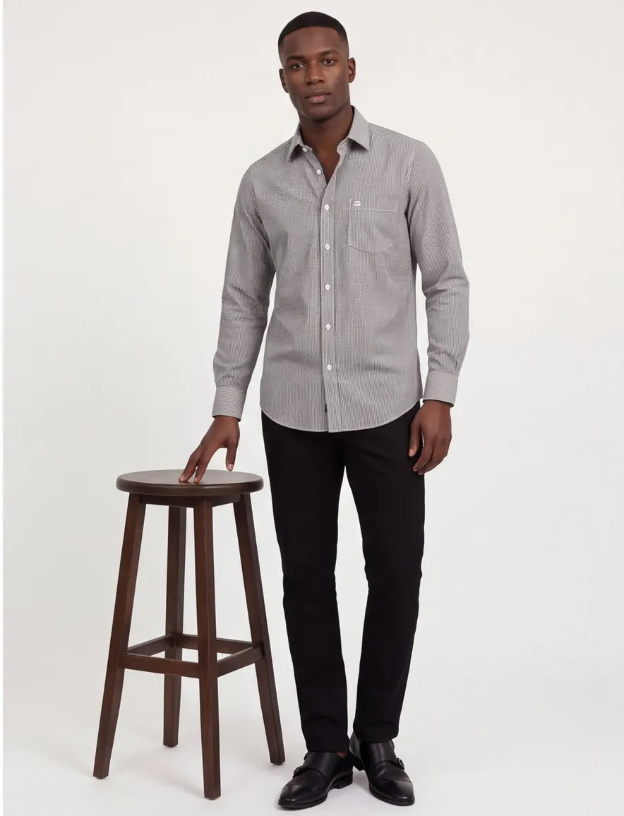 Casa Moda Comfort Fit overhemd zwart gestreept