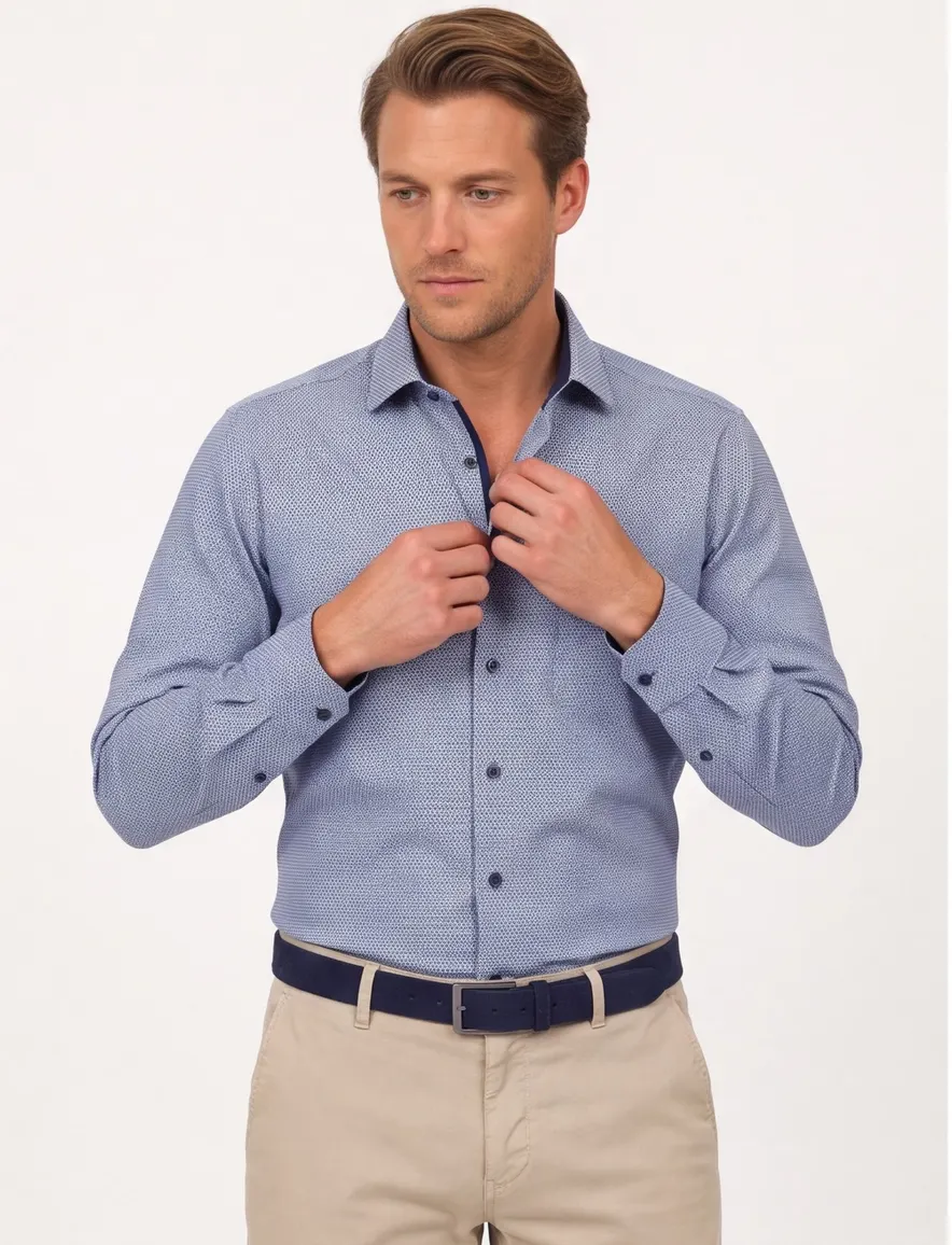 Casa Moda business overhemd normale fit blauw strijkvrij